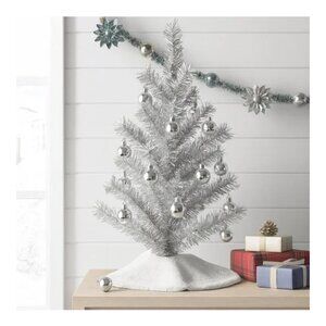 Mini Silver Table Top 16 Inch Christmas Tree - Includes Ornaments